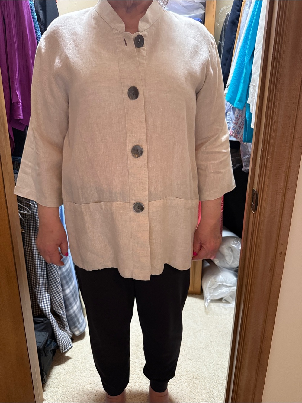 Light Cream Button-Front Linen Jacket Top